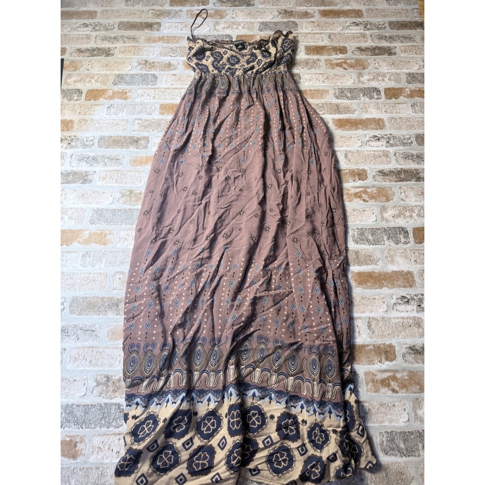 Wet Seal Womens Brown‎ Paisley Smocked Strapless Boho Maxi Dress Medium
